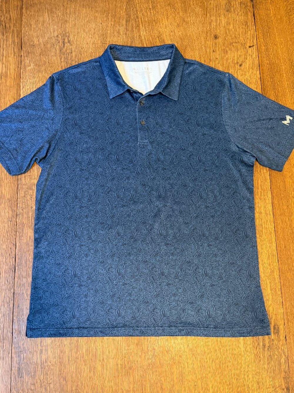 MAELREG Men's Short Sleeve Golf Dry Fit Polo Shirt - Large, Navy Blue Leaf Patte